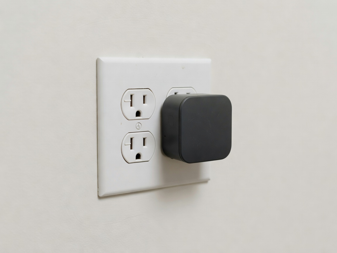 Standard wall outlet next to a plug-in smart adapter